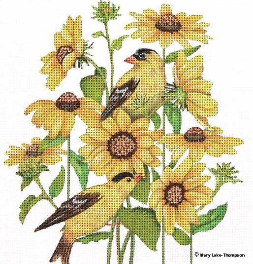 click here to view larger image of Sunflowers and Yellow Birds (hand painted canvases)
