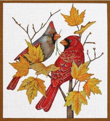 click here to view larger image of Autumn Cardinals (hand painted canvases)