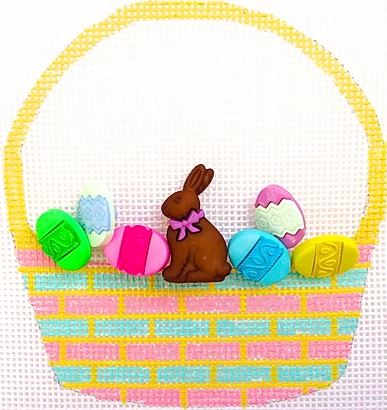 click here to view larger image of Chocolate Bunny Basket  (hand painted canvases)