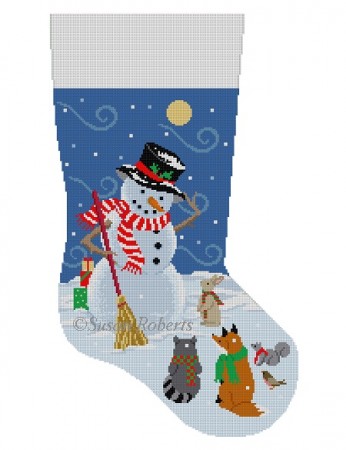 click here to view larger image of Windy Snow Gifts Snowman Stocking (hand painted canvases)