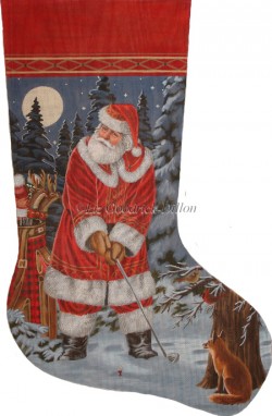 click here to view larger image of Long Coat Golfing Santa (hand painted canvases)