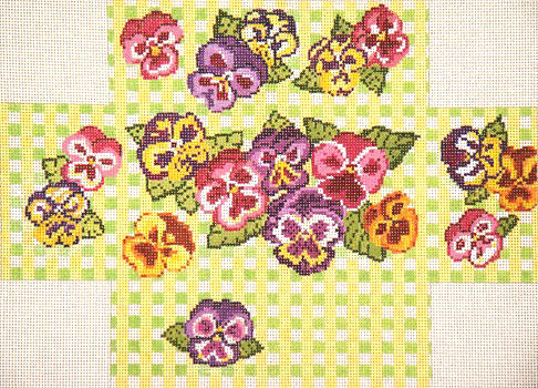 click here to view larger image of Pansy Gingham Brick Cover (hand painted canvases)