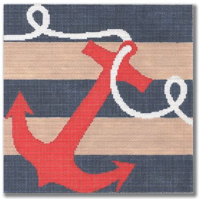 click here to view larger image of Anchor on Stripes (hand painted canvases)