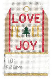 click here to view larger image of Gift Tag - Love Peace Joy (hand painted canvases)
