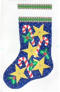 click here to view larger image of Candy Canes and Stars Stocking (hand painted canvases)