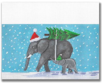 click here to view larger image of Stocking Cuff - Elephants  (hand painted canvases)