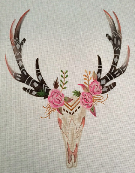click here to view larger image of Deer Skull and Flowers (hand painted canvases)