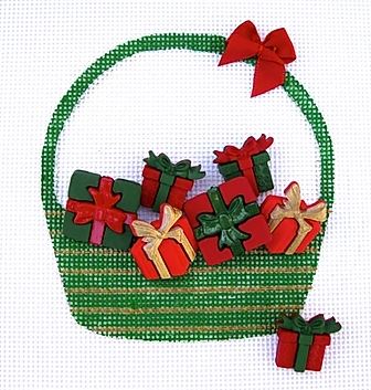 click here to view larger image of Christmas Gifts Basket (hand painted canvases)