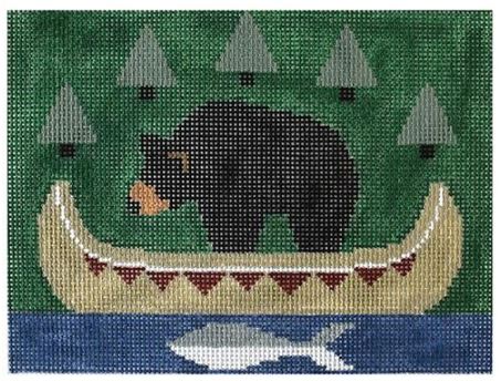 click here to view larger image of Bear w/Indian Canoe Pillow  (hand painted canvases)