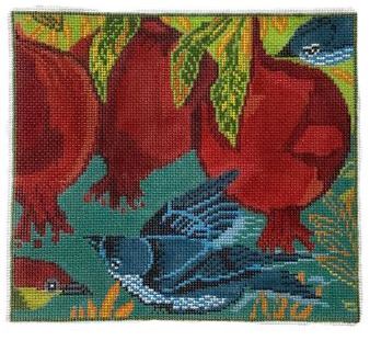 click here to view larger image of Blue Bird w/Pomegranates  (hand painted canvases)