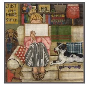 click here to view larger image of Stitching Girl - With Dogs (hand painted canvases)