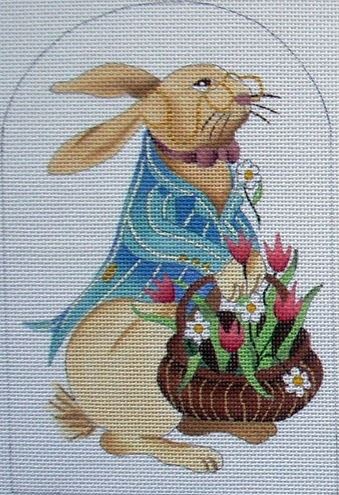 click here to view larger image of Bunny w/Basket of Flowers (hand painted canvases)