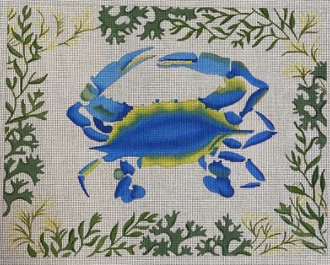 click here to view larger image of Blue Crab w/Mixed Seaweed Border (hand painted canvases 2)
