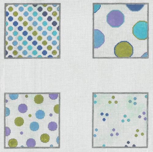 click here to view larger image of Pastel Dots Coaster Set (hand painted canvases)