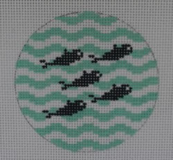 click here to view larger image of 5 Little Fish on Wave -  Navy/Seafoam (hand painted canvases)