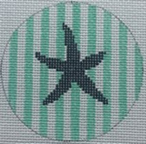 click here to view larger image of Starfish on Stripe - Navy/Seafoam (hand painted canvases)