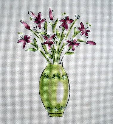 click here to view larger image of Pink Flowers in Vase (hand painted canvases)