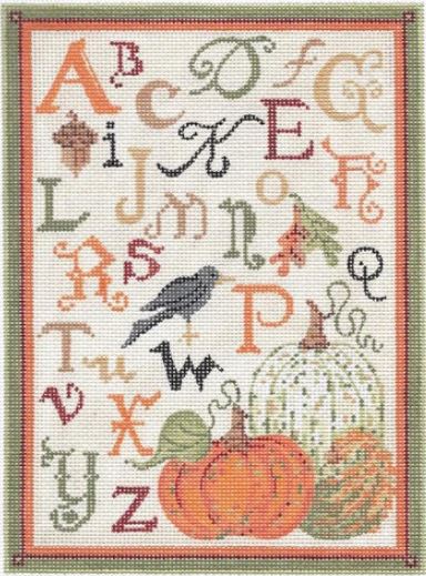 click here to view larger image of ABC Autumn Sampler - Linen Background (hand painted canvases)