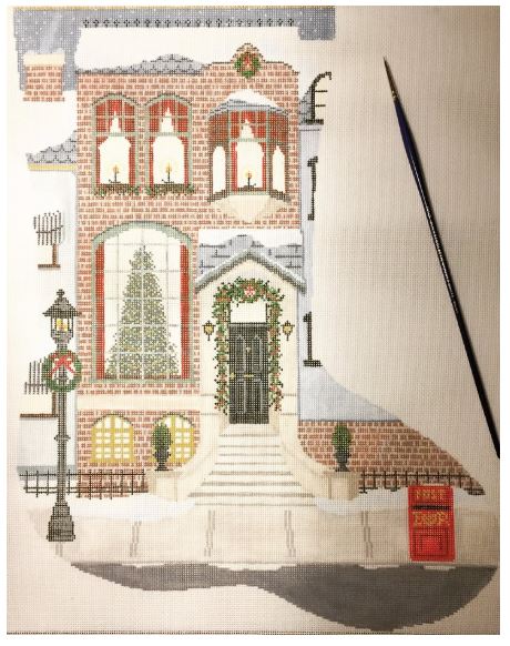 click here to view larger image of London Brownstone Stocking (hand painted canvases)