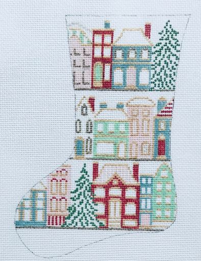 click here to view larger image of Christmastime in the City Mini Stocking (hand painted canvases)