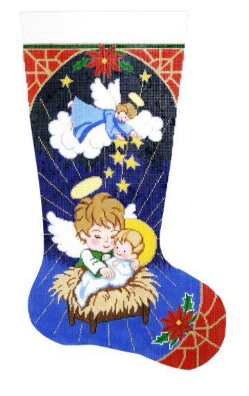 click here to view larger image of Angels and Manger Stocking (hand painted canvases)