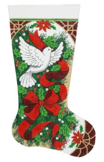 click here to view larger image of Christmas Holly and Dove Stocking (hand painted canvases)