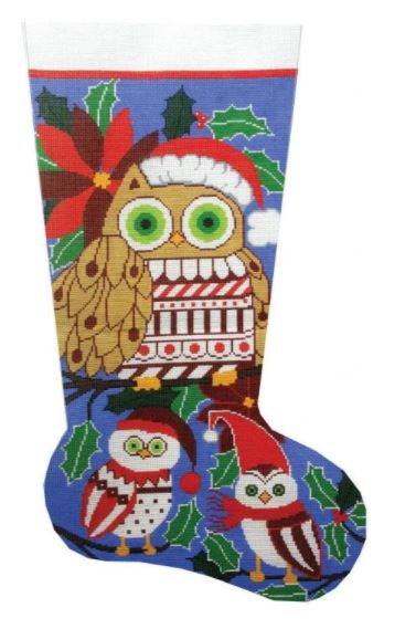 click here to view larger image of Christmas Owls Stocking (hand painted canvases)