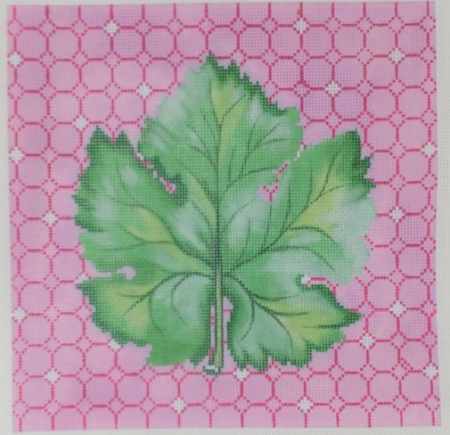 click here to view larger image of Botanical - Single Leaf on Pink Ring Pattern (hand painted canvases)