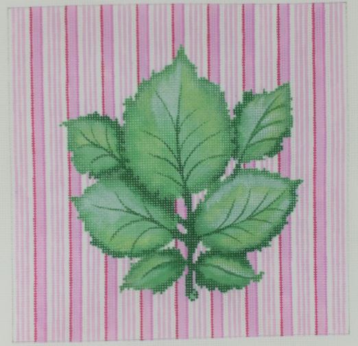 click here to view larger image of Botanical - Leaf Cluster on Pink Stripes (hand painted canvases)