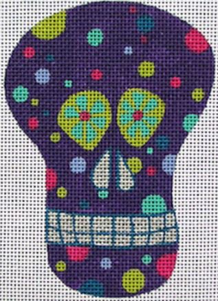 click here to view larger image of Purple Dot Sugar Skull Ornament (hand painted canvases)