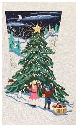 click here to view larger image of Decorating the Tree Stocking (hand painted canvases)