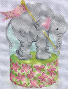 click here to view larger image of Baby Elephant on Floral Drum (January)  (hand painted canvases 2)