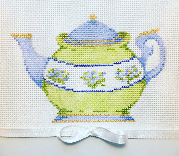 click here to view larger image of Blue and Green Teapot (hand painted canvases)