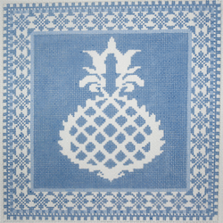 click here to view larger image of Blue & White Pineapple w/Border   (hand painted canvases)