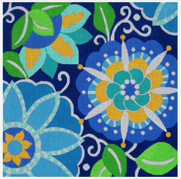 click here to view larger image of Blue Pinwheel Floral (hand painted canvases)