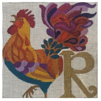 click here to view larger image of Golden Letters - R for Rooster (hand painted canvases)
