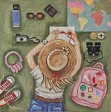 click here to view larger image of Stitching Girl - World Traveler (hand painted canvases)