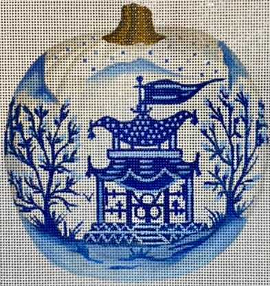 click here to view larger image of Blue/White Pumpkin - Pagoda (hand painted canvases)
