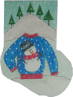 click here to view larger image of Snowman Ugly Sweater Mini Stocking (hand painted canvases)