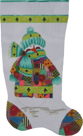 click here to view larger image of Original Patchwork Snowman Stocking (hand painted canvases)