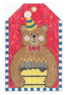 click here to view larger image of Gift Tag - Birthday Bear (hand painted canvases)