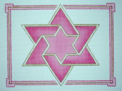 click here to view larger image of Double Star of David (Pink) Taleis Bag (hand painted canvases)