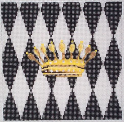 click here to view larger image of Crown on Black/White Diamonds (hand painted canvases)