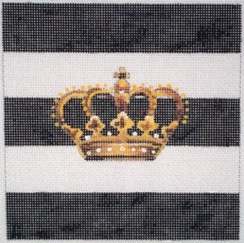 click here to view larger image of Crown on Black/White Stripes (hand painted canvases)