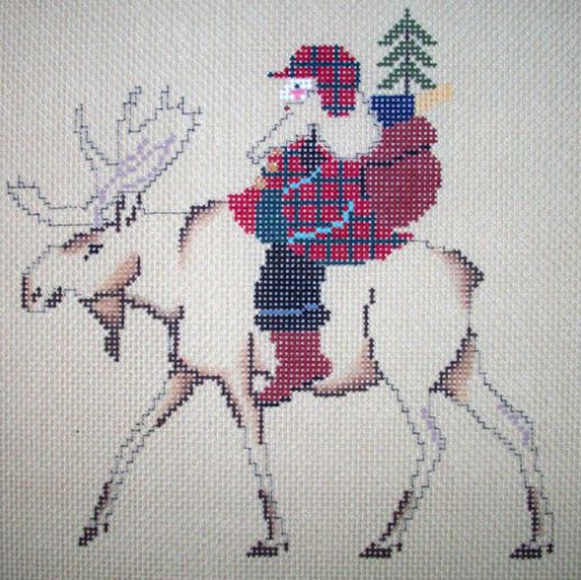 click here to view larger image of Santa on a Moose  (hand painted canvases)