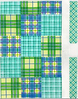 click here to view larger image of Envelope Clutch w/Sides - Madras Patchwork Blue/Green (hand painted canvases 2)