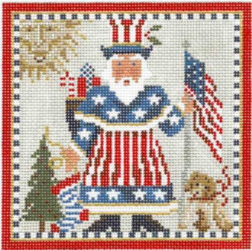 click here to view larger image of Uncle Sam-a-Claus Square (hand painted canvases)