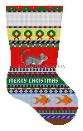 click here to view larger image of Bold Stripe Cat Stocking (hand painted canvases)