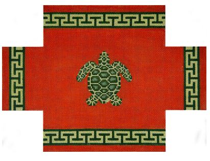 click here to view larger image of Sea Turtle/Persimmon w/Greek Key (hand painted canvases)