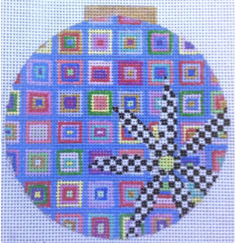 click here to view larger image of Check Round Ornament   (hand painted canvases)